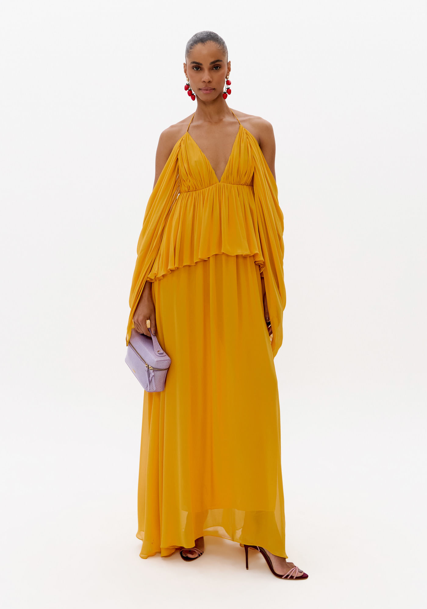 Vestido Longo Em Chiffon De Viscose