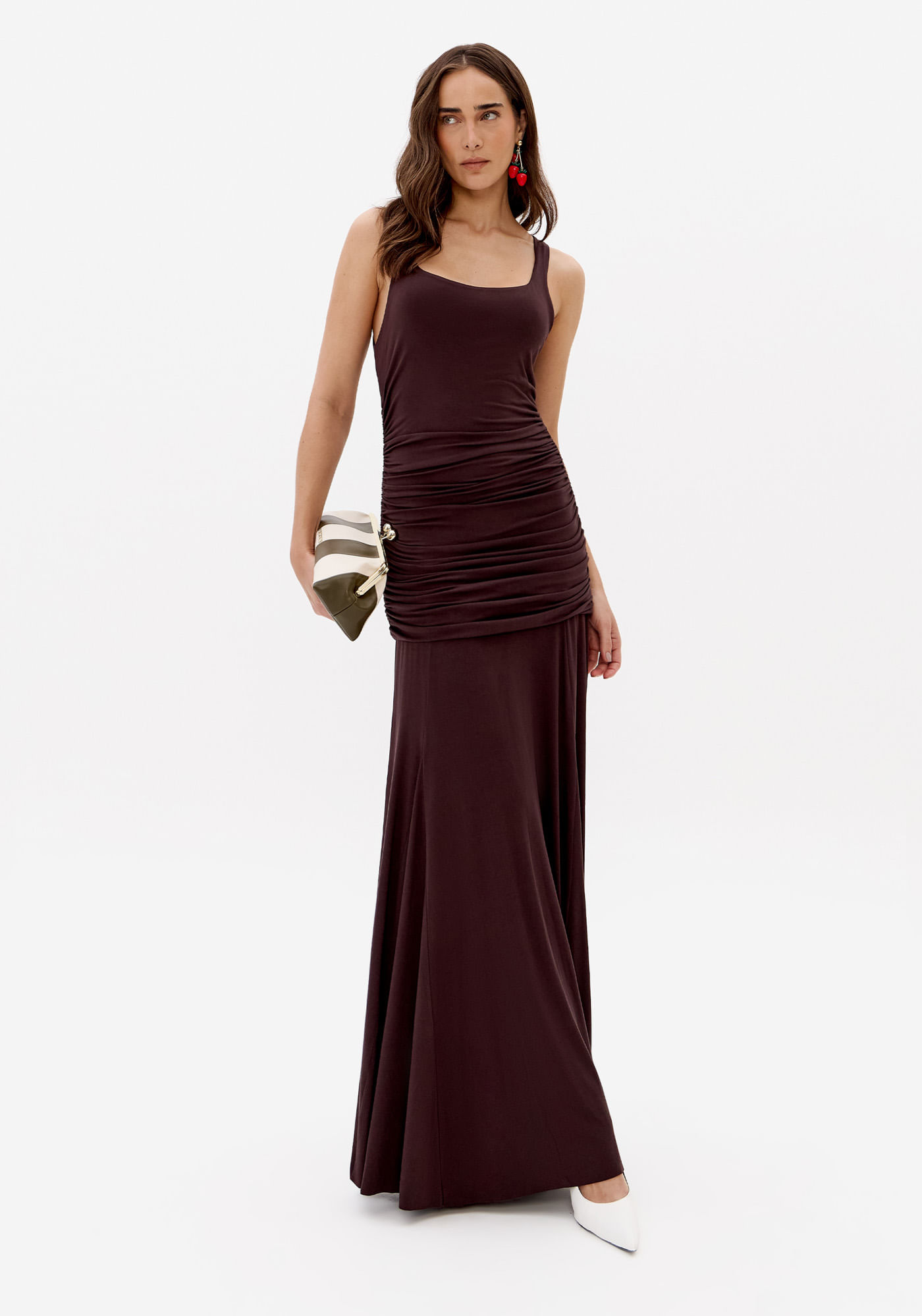 Vestido Longo Com Drapeado