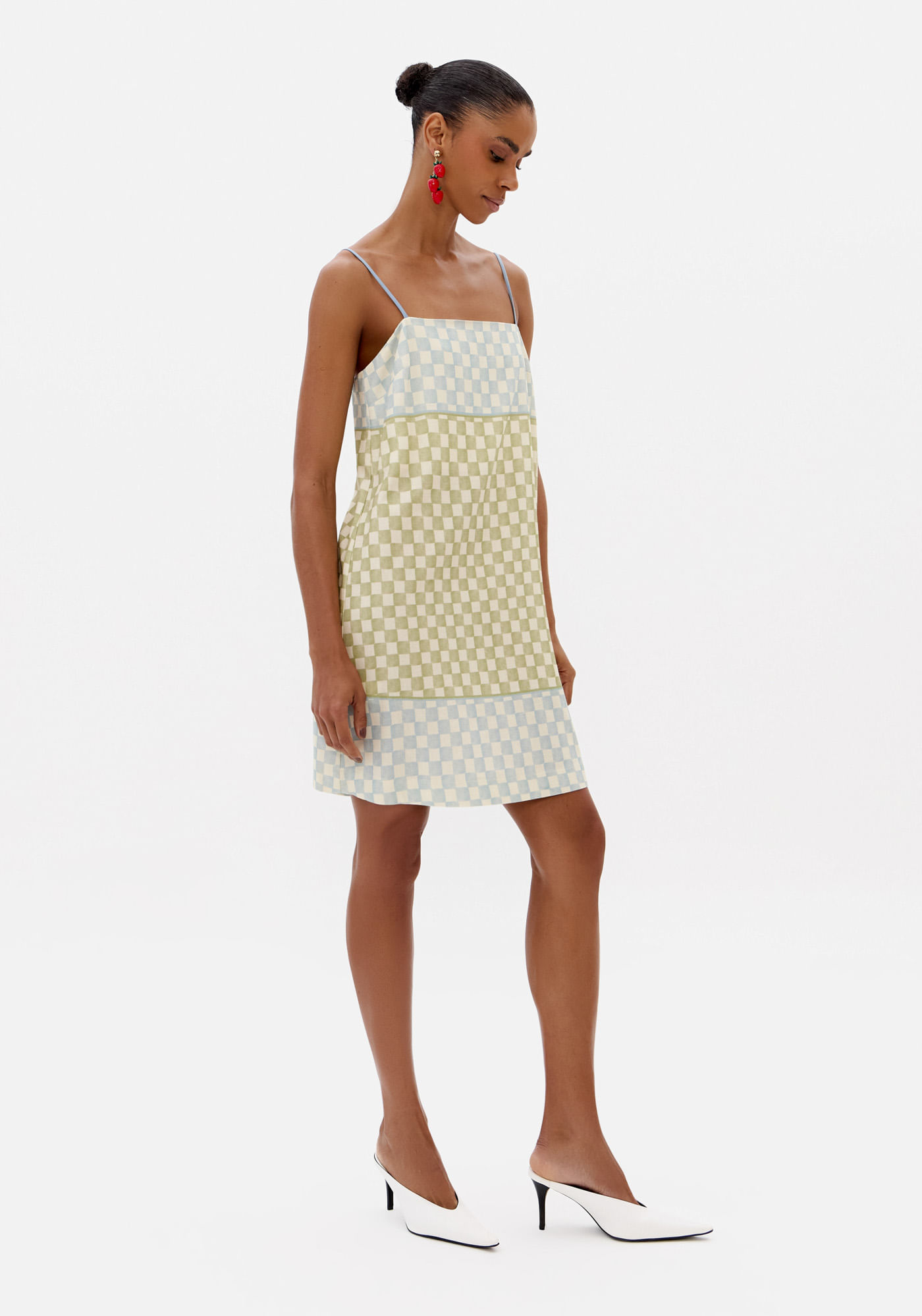 Vestido Curto Estampado Com Linho