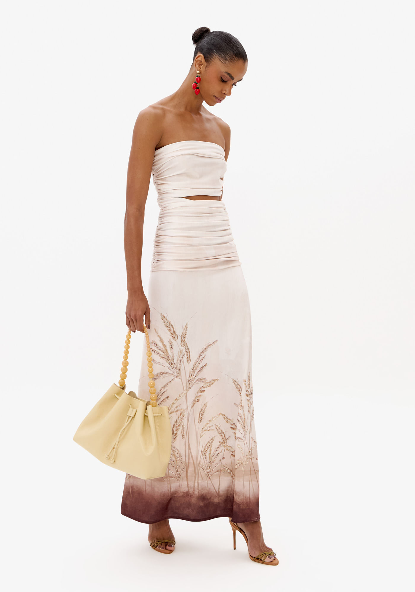 Vestido Sem Alças Longo Com Estampa