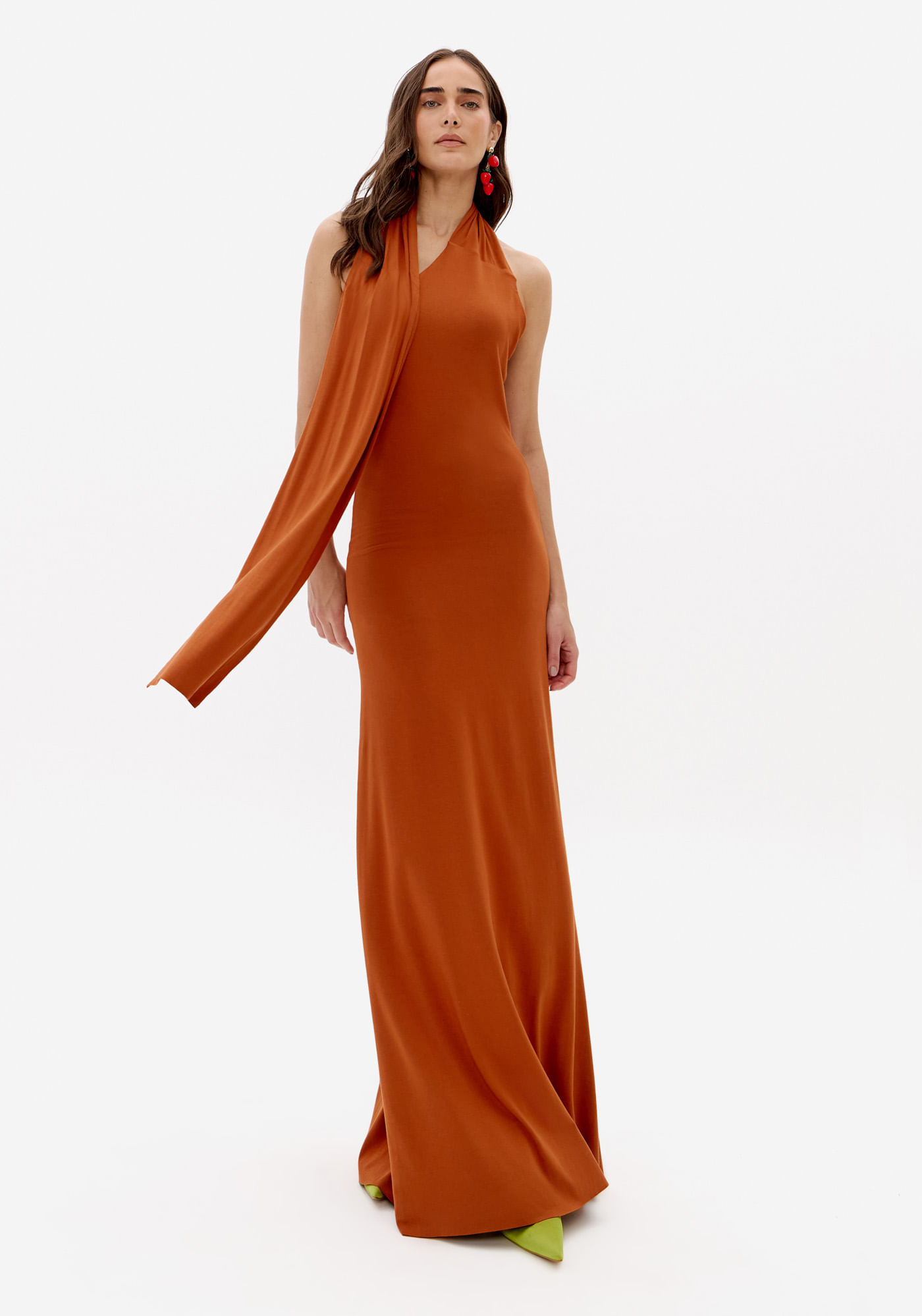 Vestido Longo De Malha Echarpe