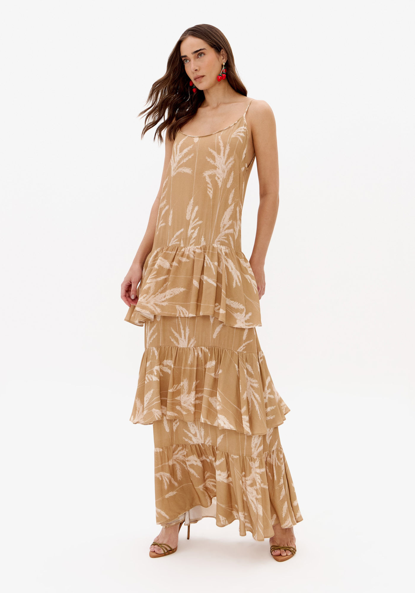 Vestido Super Midi Estampado De Alças