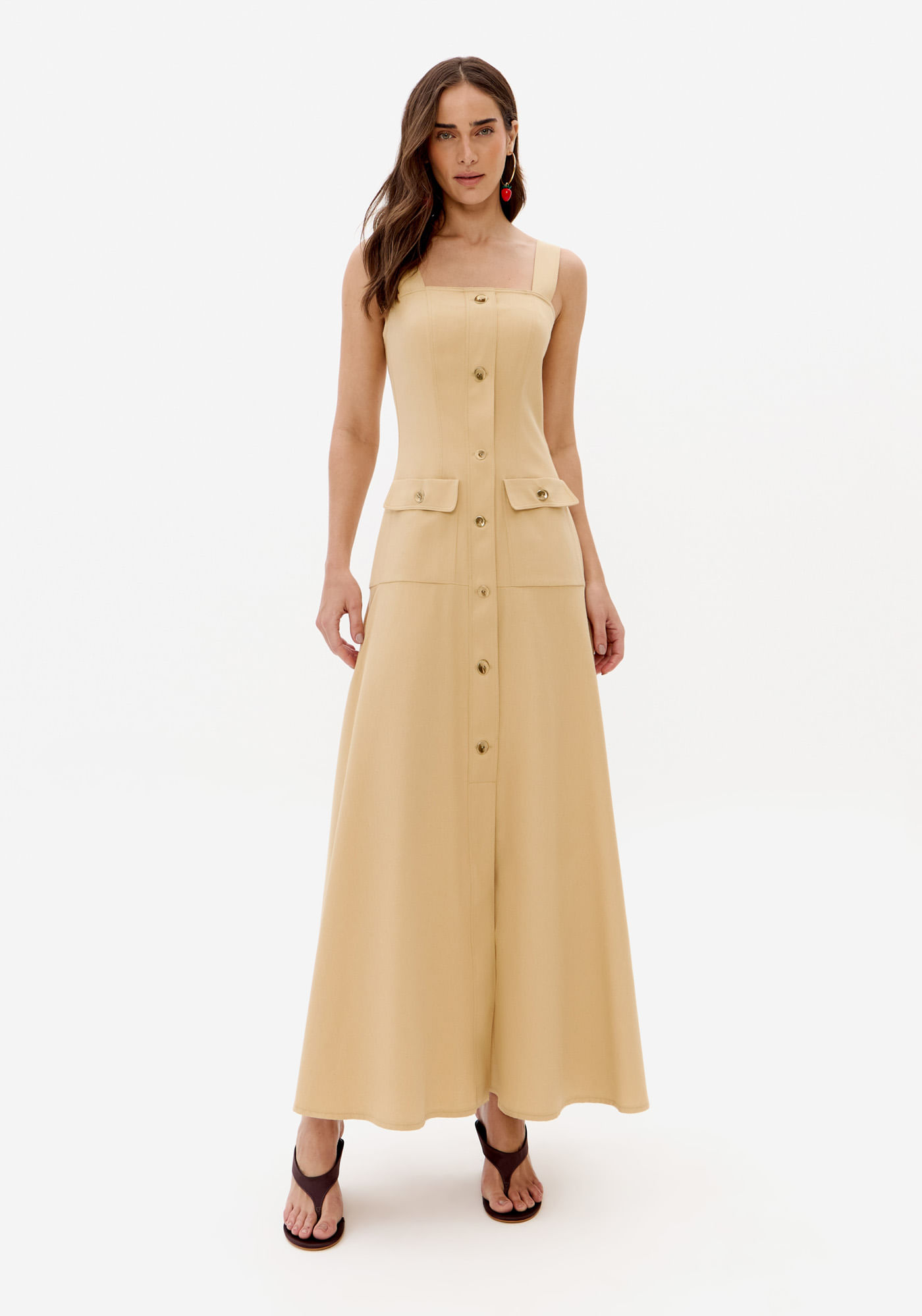 Vestido Super Midi Evasê Com Linho