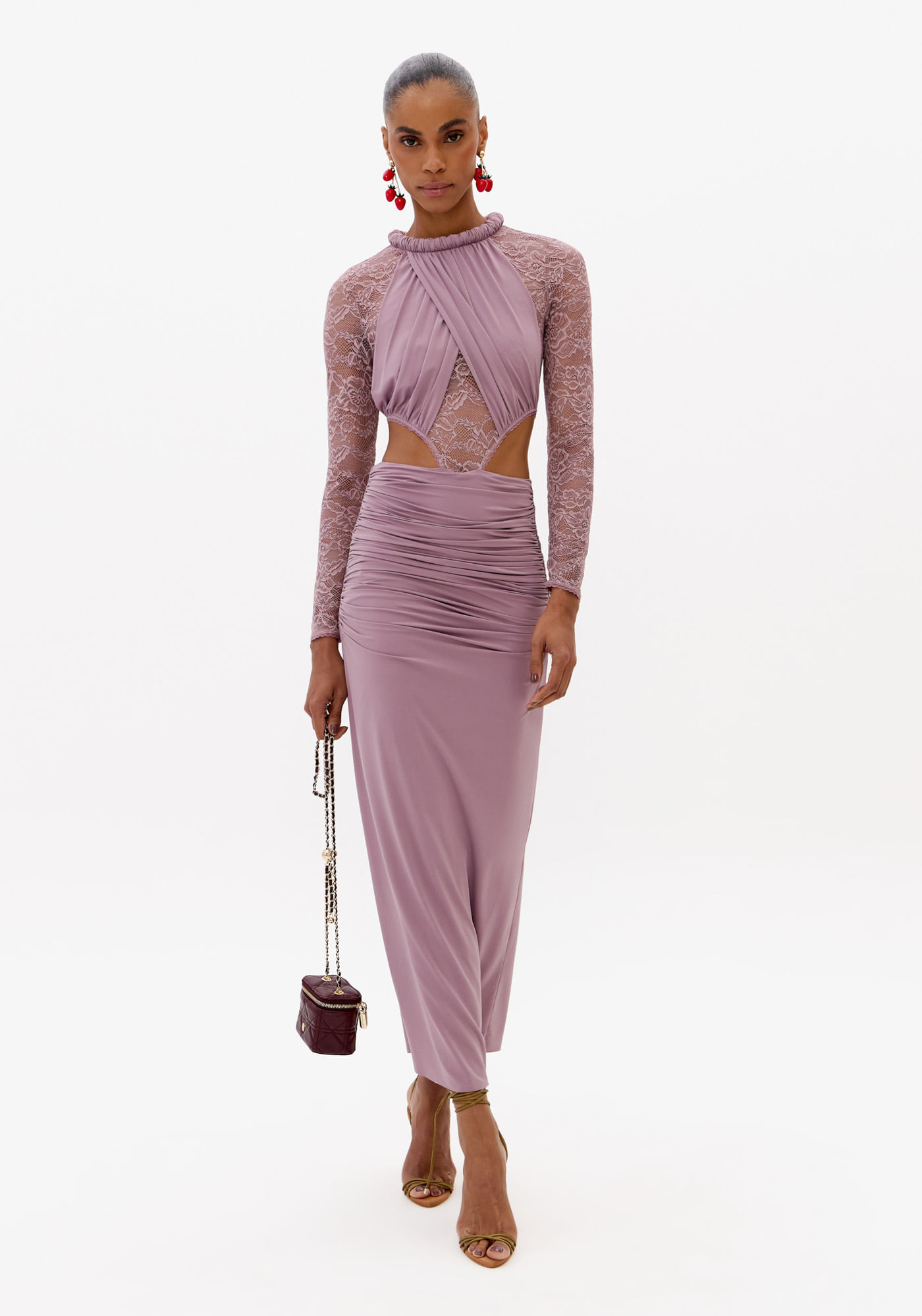 Vestido Super Midi Com Renda
