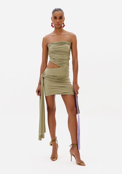 Vestido Curto De Malha Com Amarração
