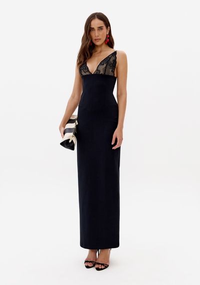 Vestido Super Midi Com Renda