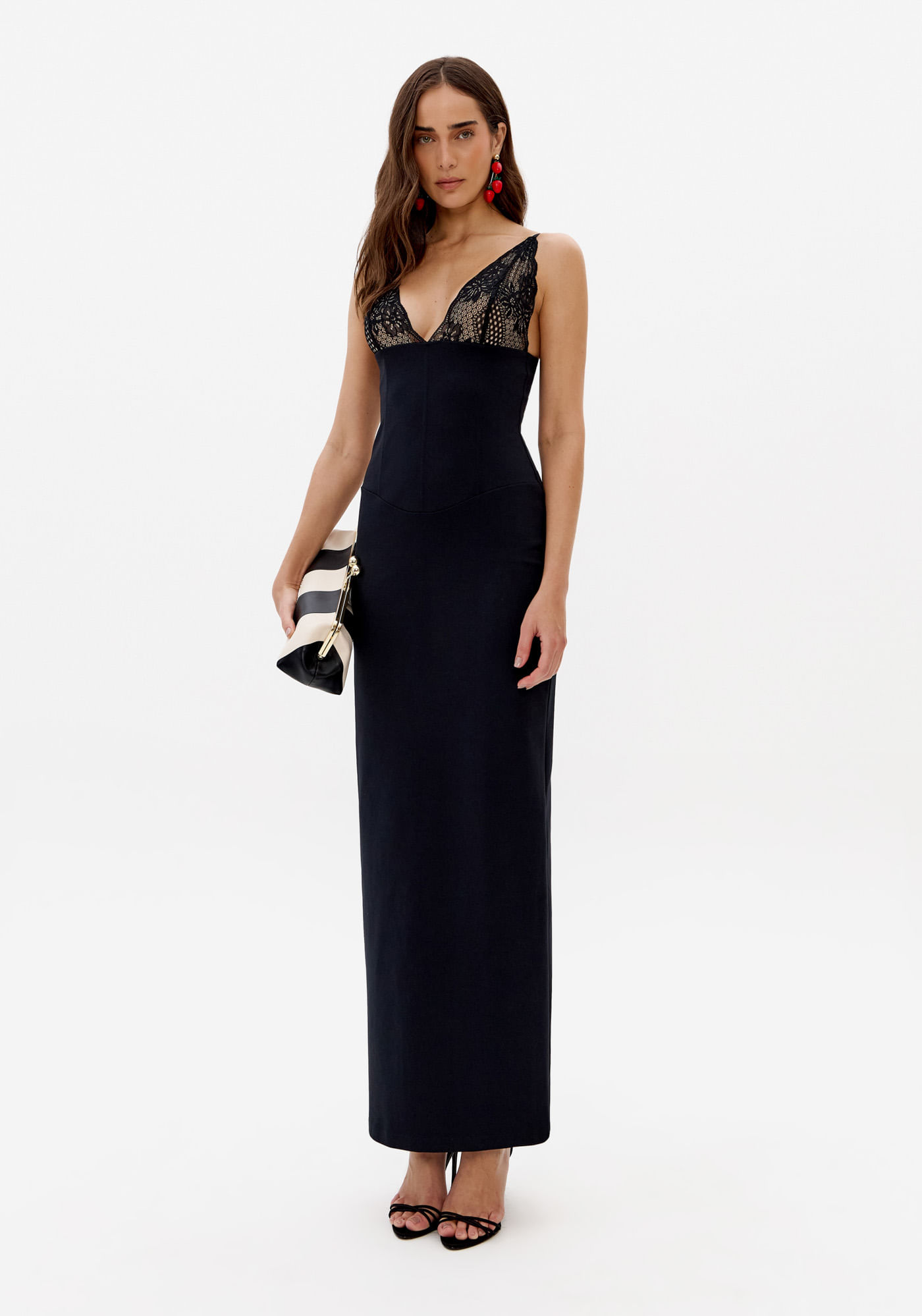 Vestido Super Midi Com Renda