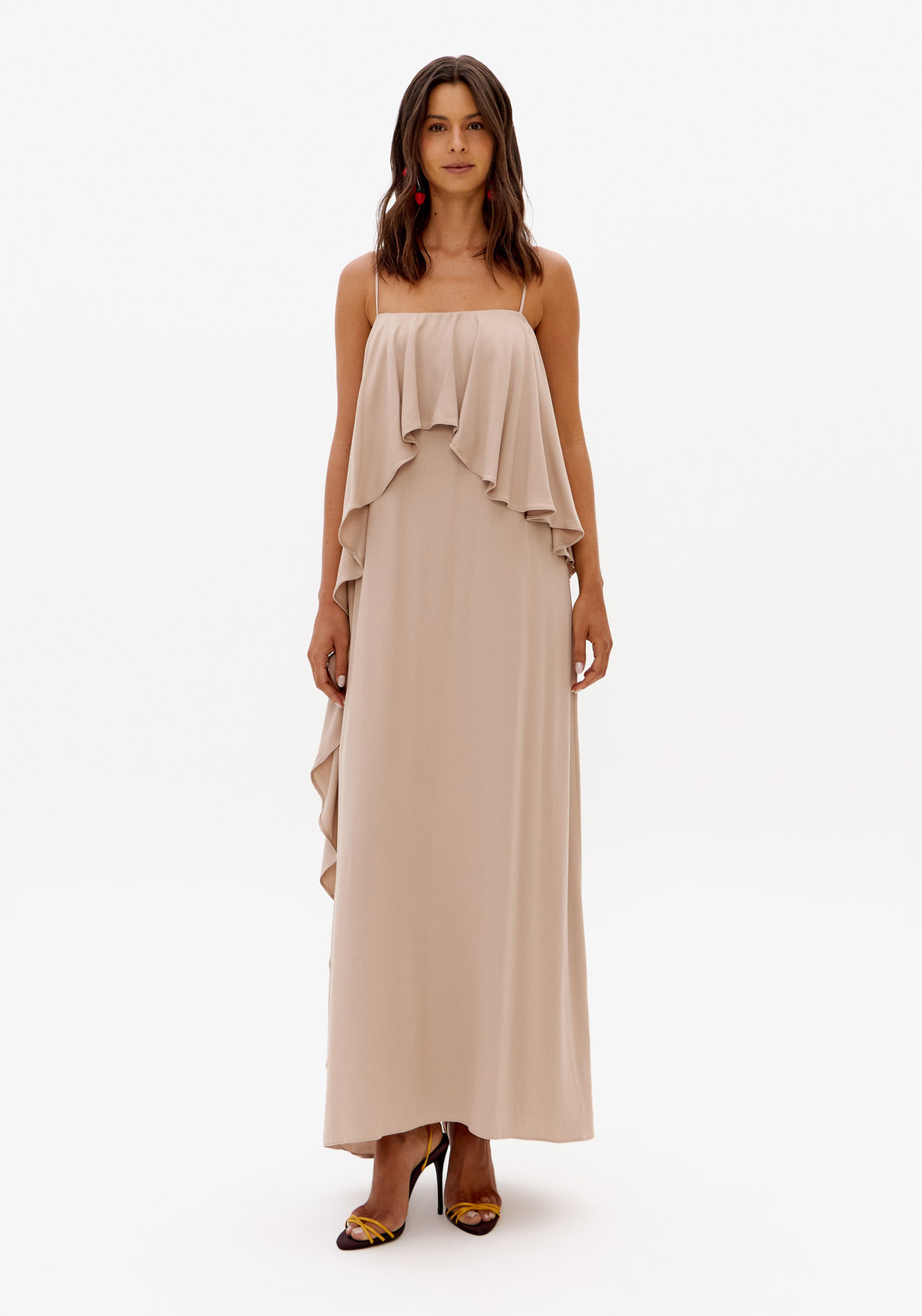 Vestido Super Midi De Alças De Viscose