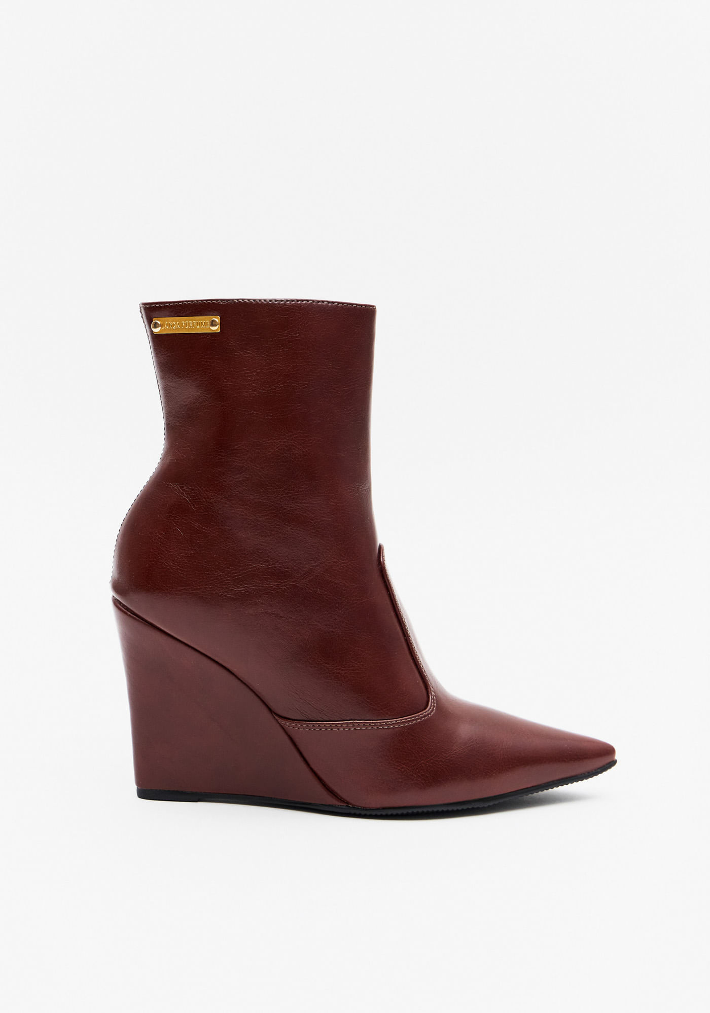 Bota Cano Baixo Salto Anabela E Enfeite