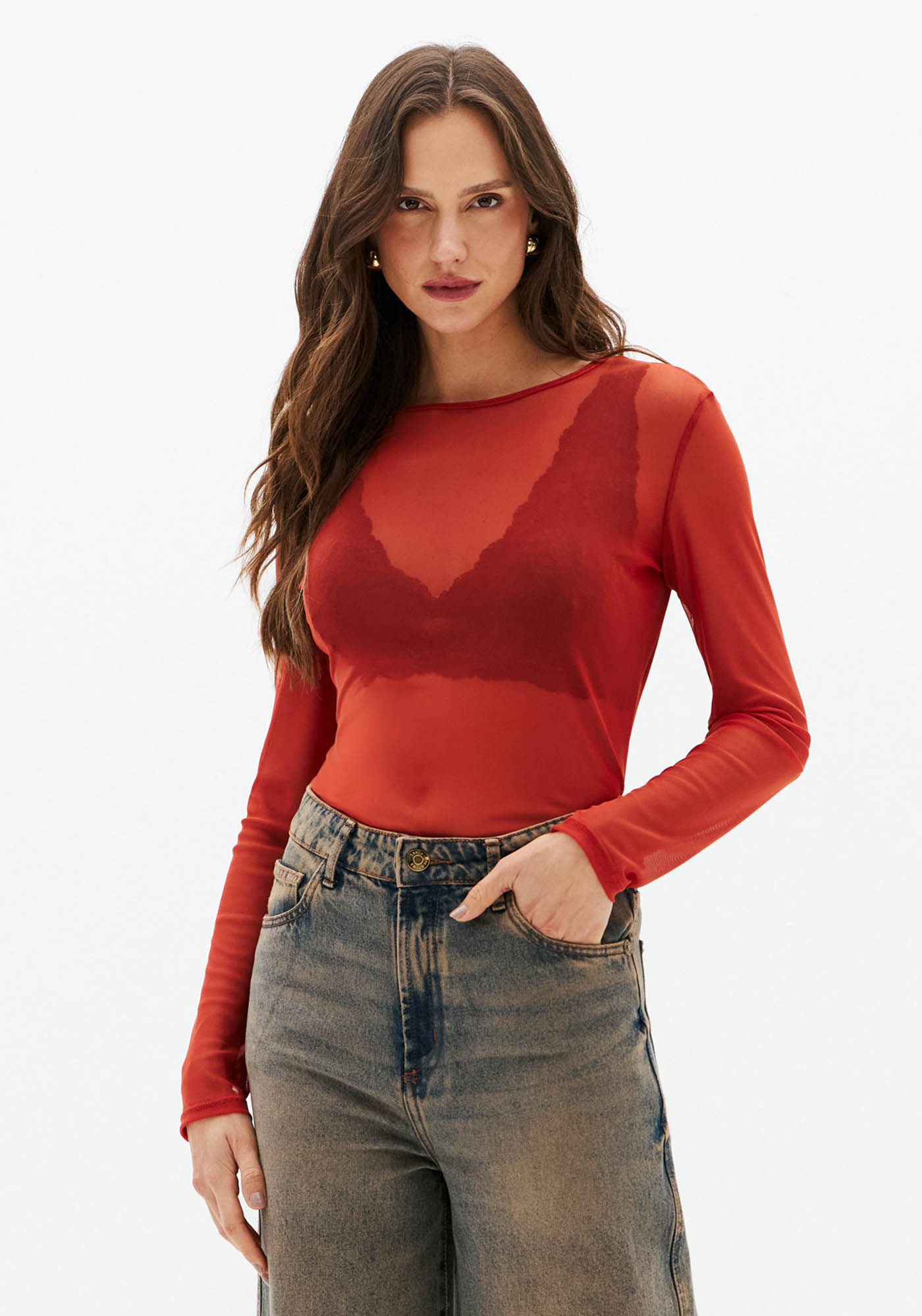Blusa Manga Longa De Tule