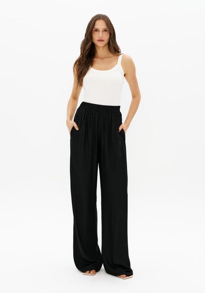Calça Wide Leg Cintura Alta De Viscose