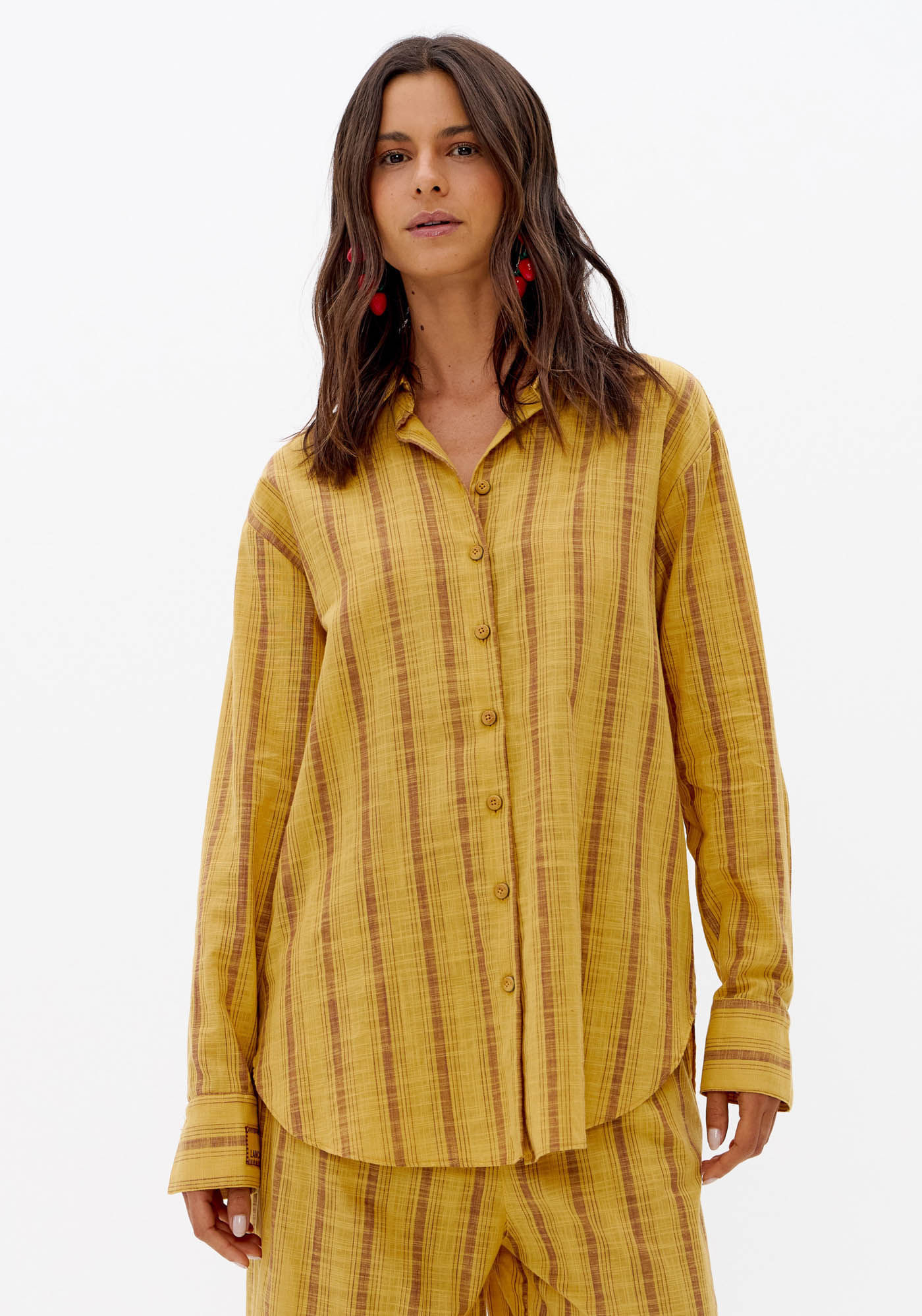 Camisa Regular Listrada De Algodão