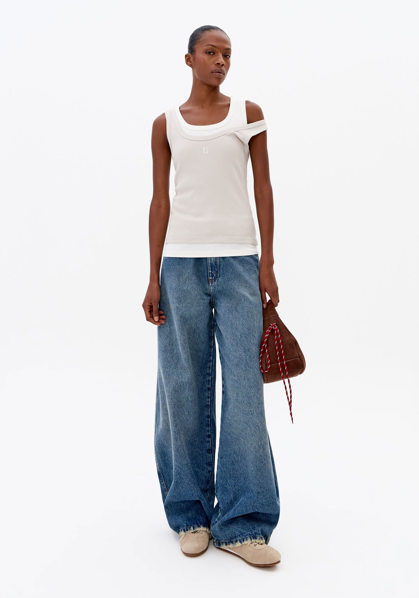 Calça Jeans Barrel Maxi Cintura Média