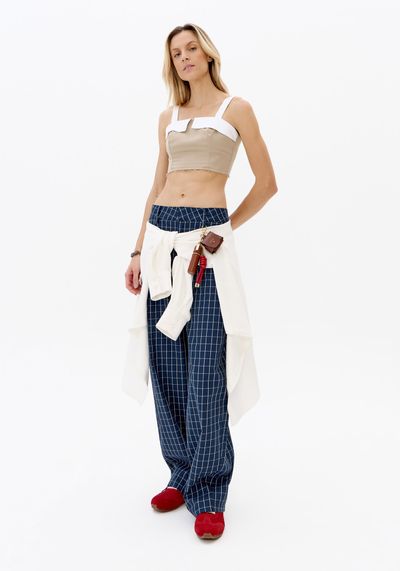 Calça Balloon Xadrez Com Lapelas