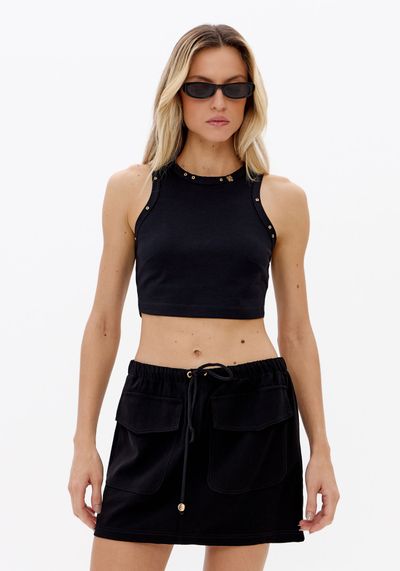 Short Saia Cintura Média Com Bolsos