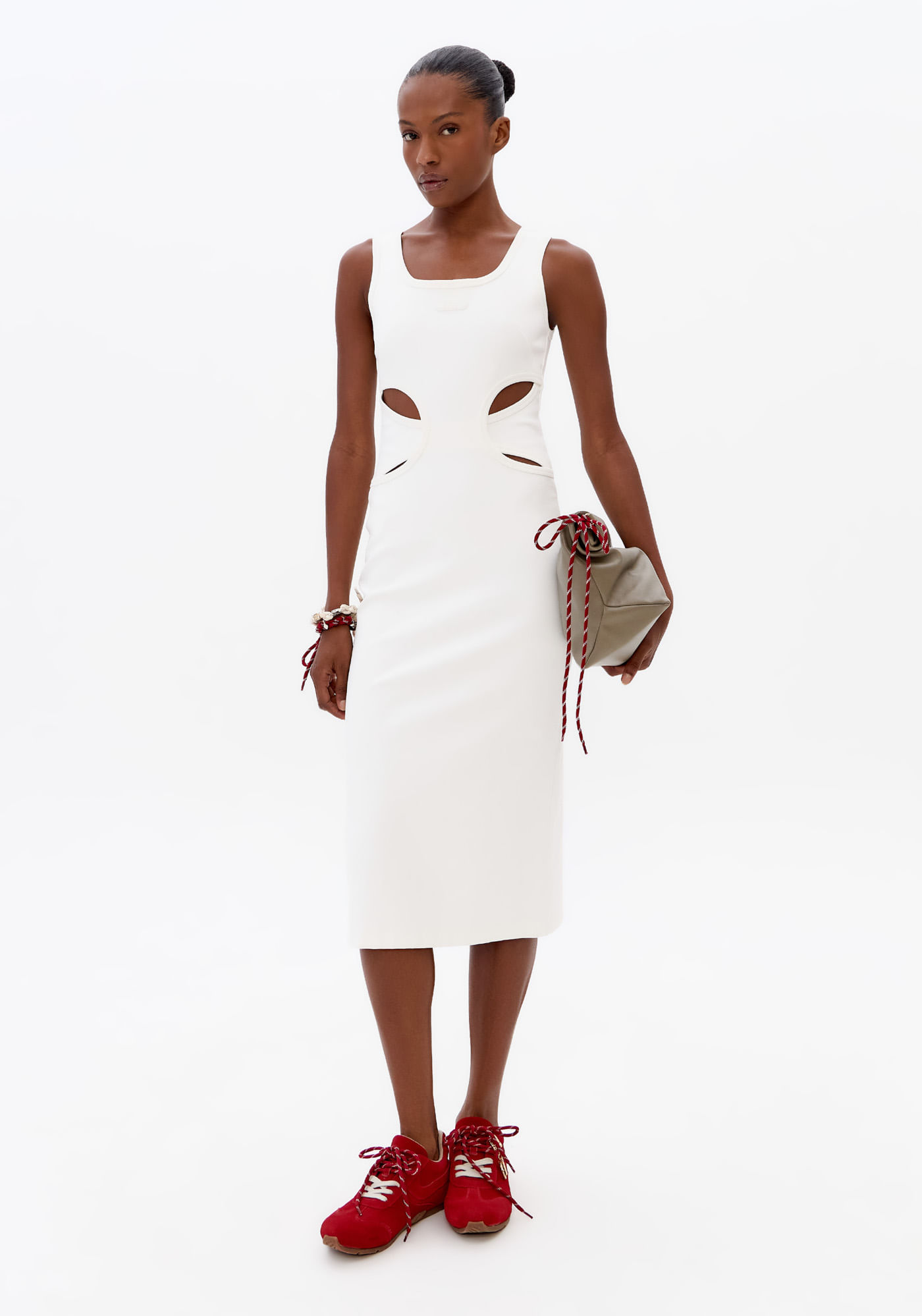 Vestido Midi Sem Mangas Com Recortes