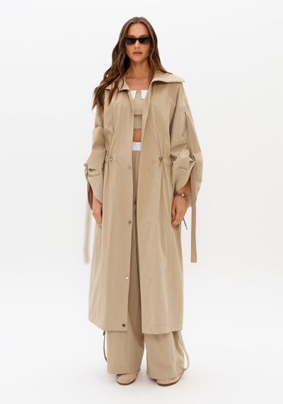 Trench Coat Techno Com Ajuste Na Cintura