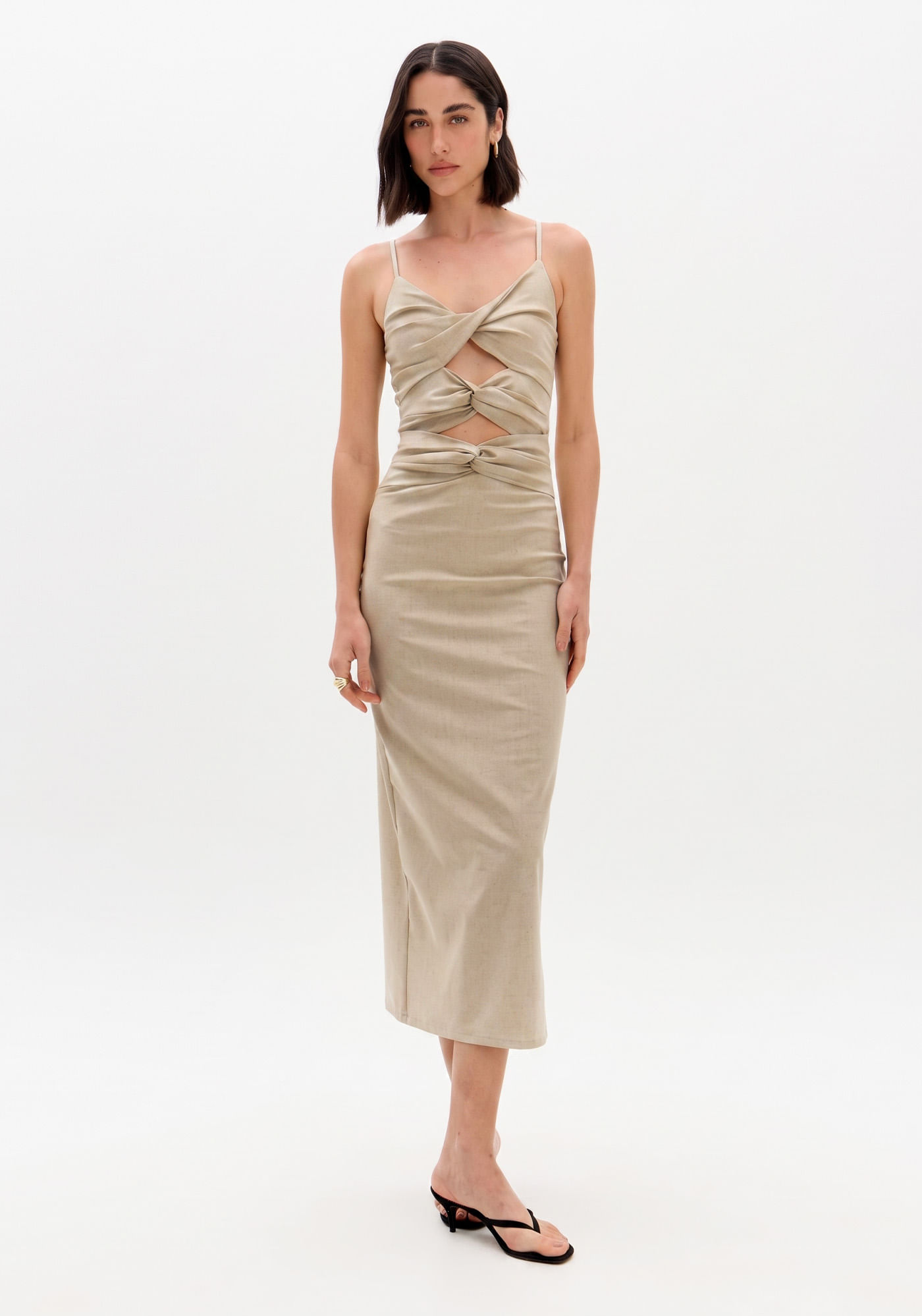 Vestido Super Midi De Alças Com Torções