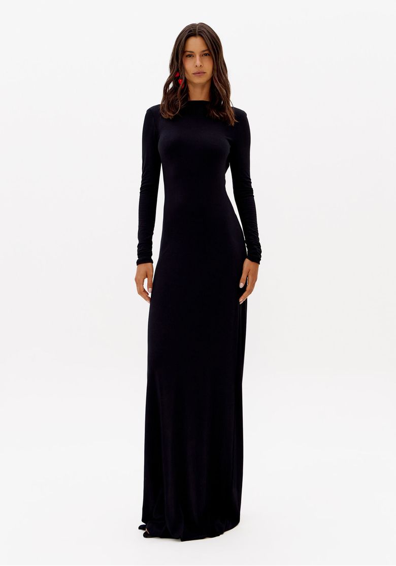 Vestido Longo De Malha Com Metal