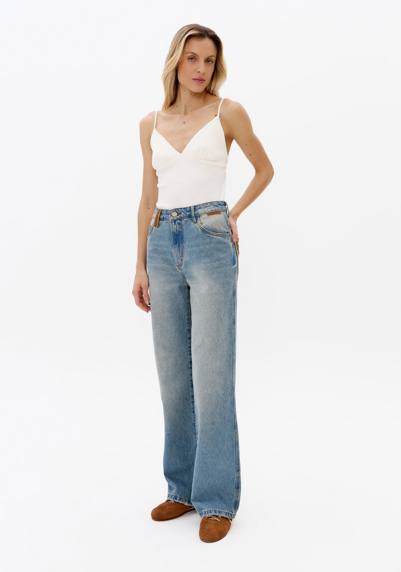 Calça Jeans Full Length Cintura Média