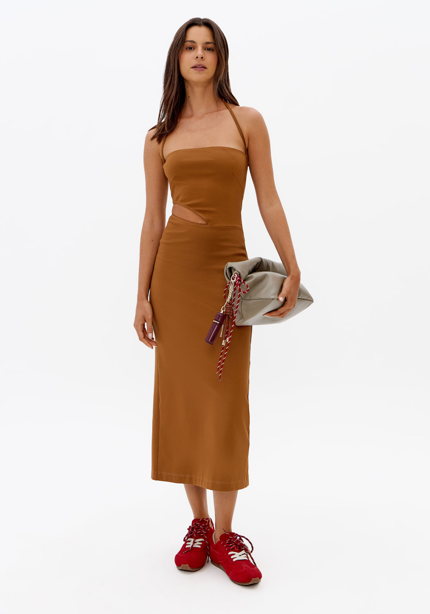 Vestido Midi Sem Alças Com Cut Out