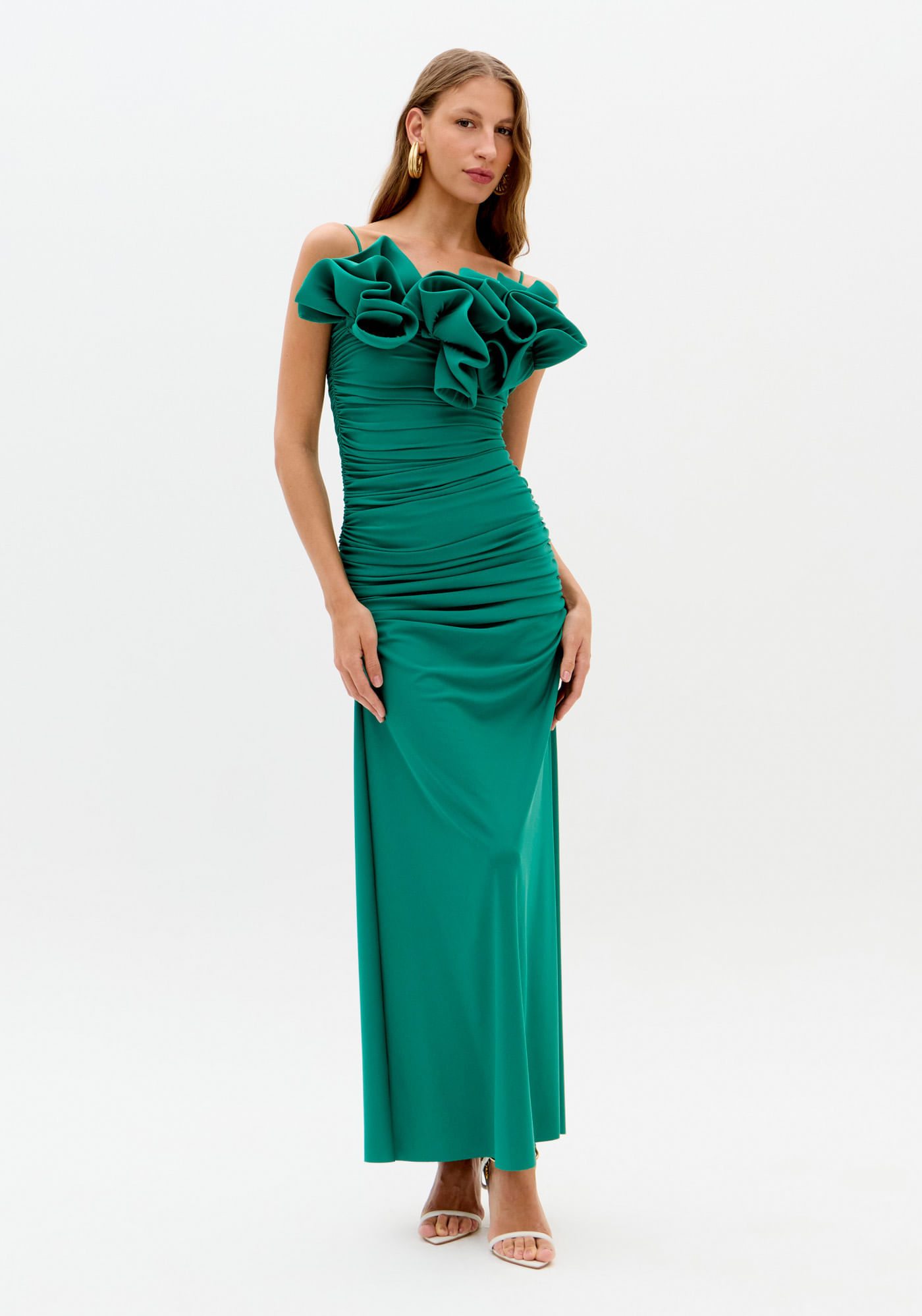 Vestido Super Midi De Alças Com Babados