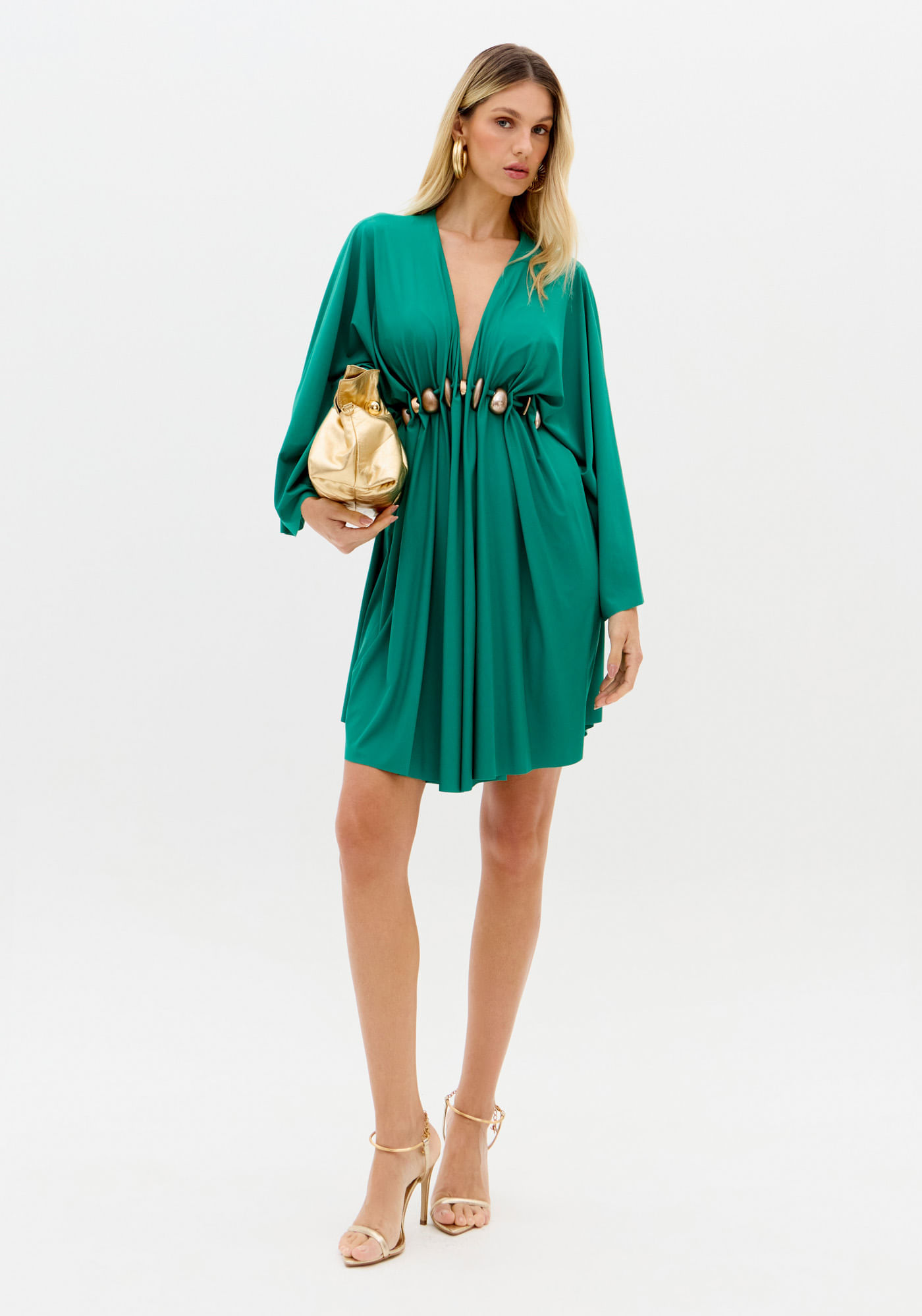 Vestido Curto Manga Longa Decote V