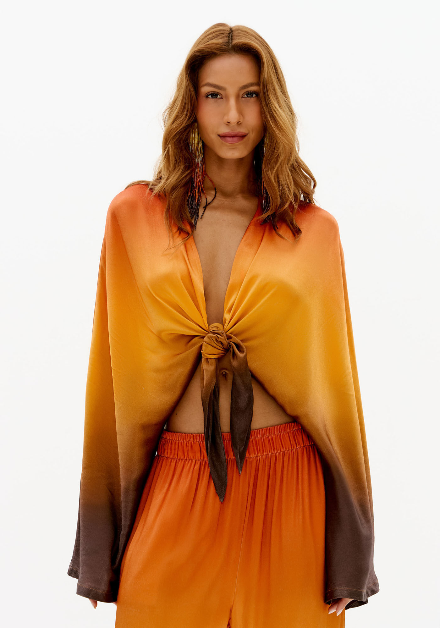Blusa Manga Longa Estampada Com Amarração