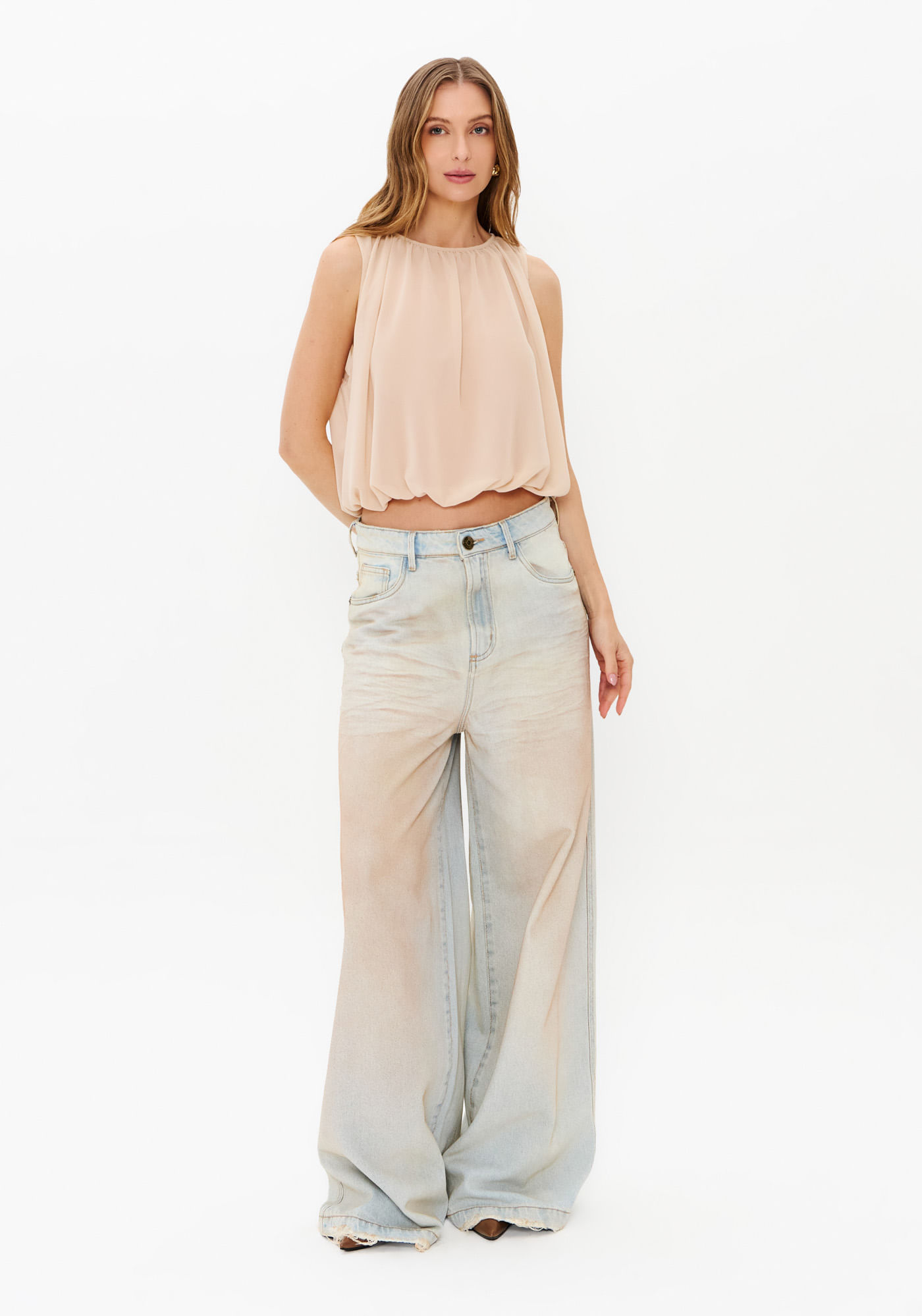 Blusa Sem Manga Com Franzidos