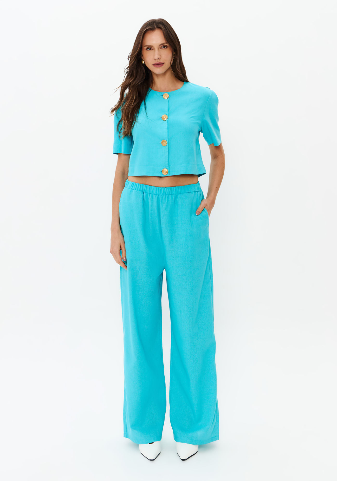 Calça Wide Leg Cós De Elástico