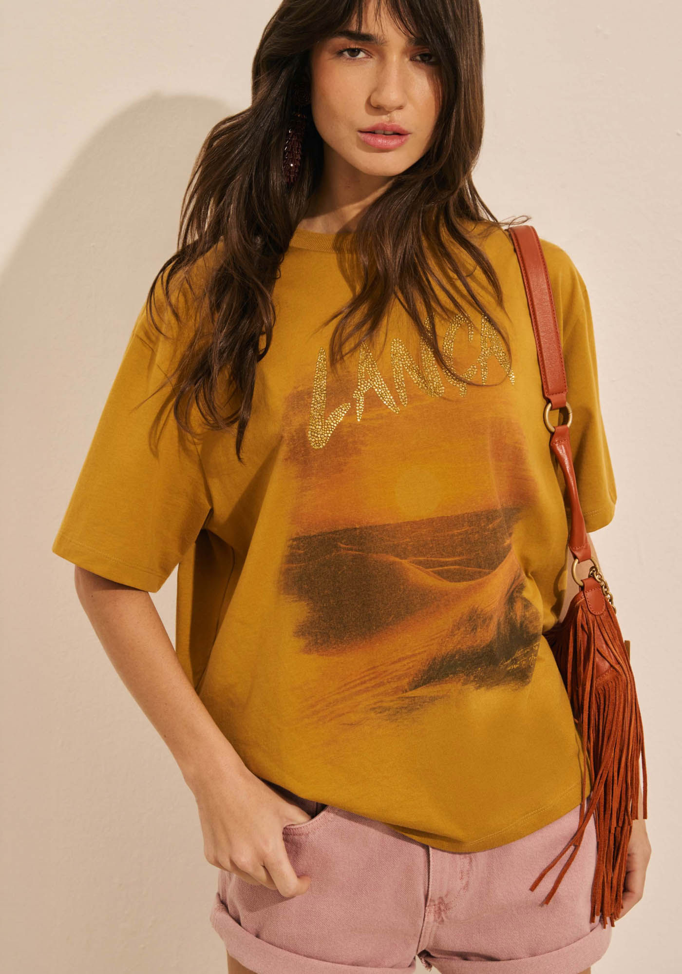 T-Shirt Oversized Estampada Com Termo