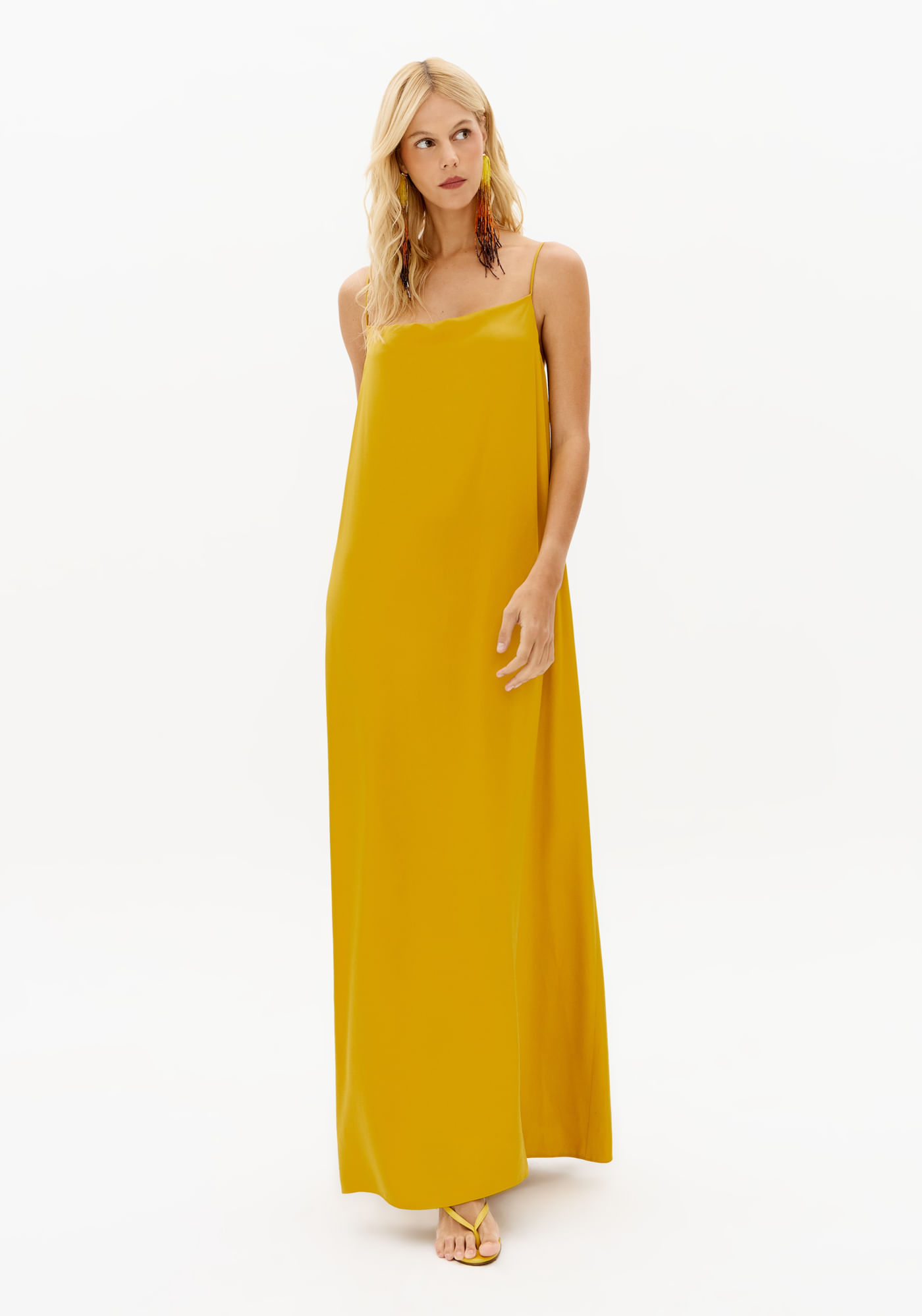 Vestido Super Midi Acetinado Decote Degagê