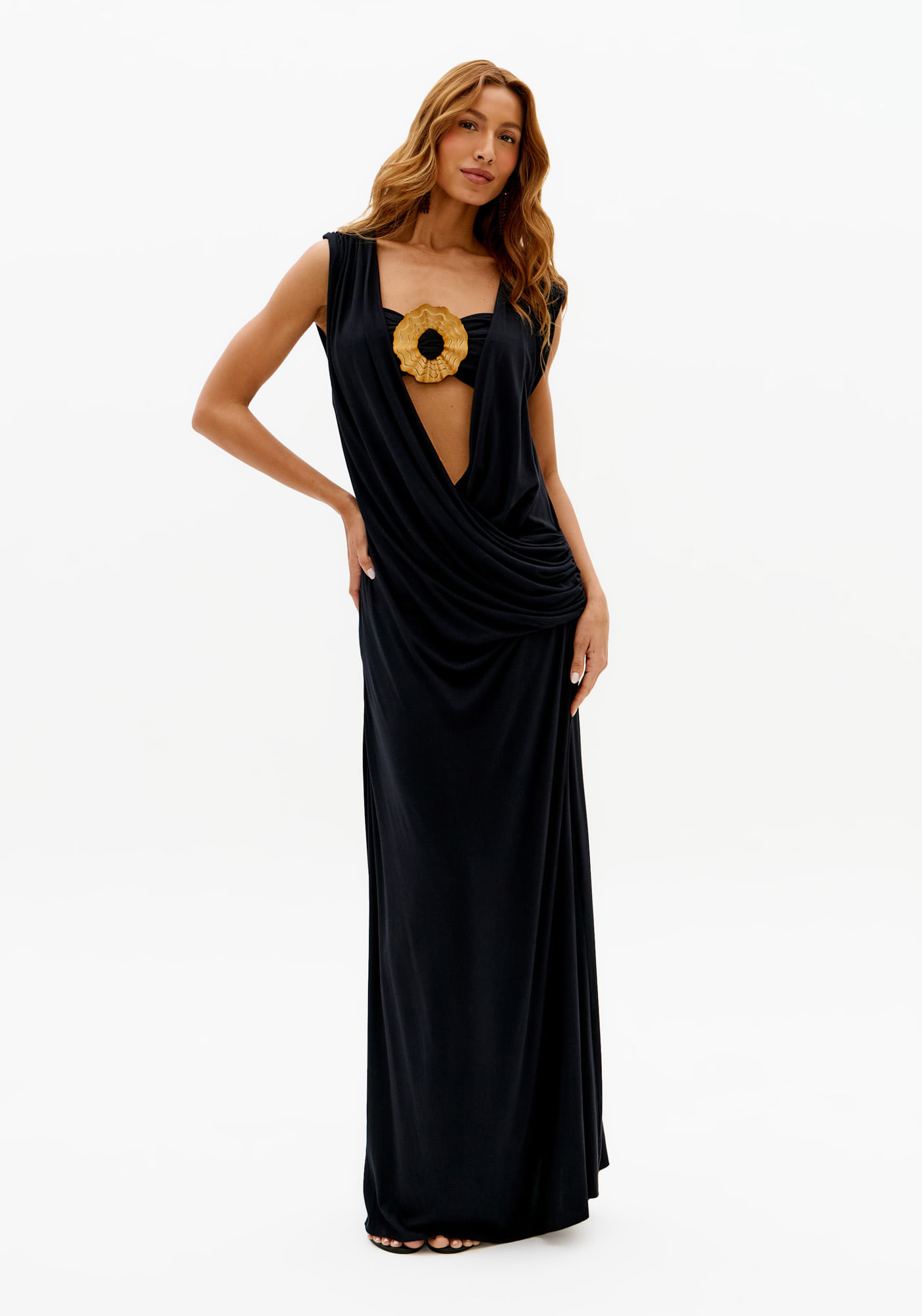 Vestido Longo De Malha De Viscose
