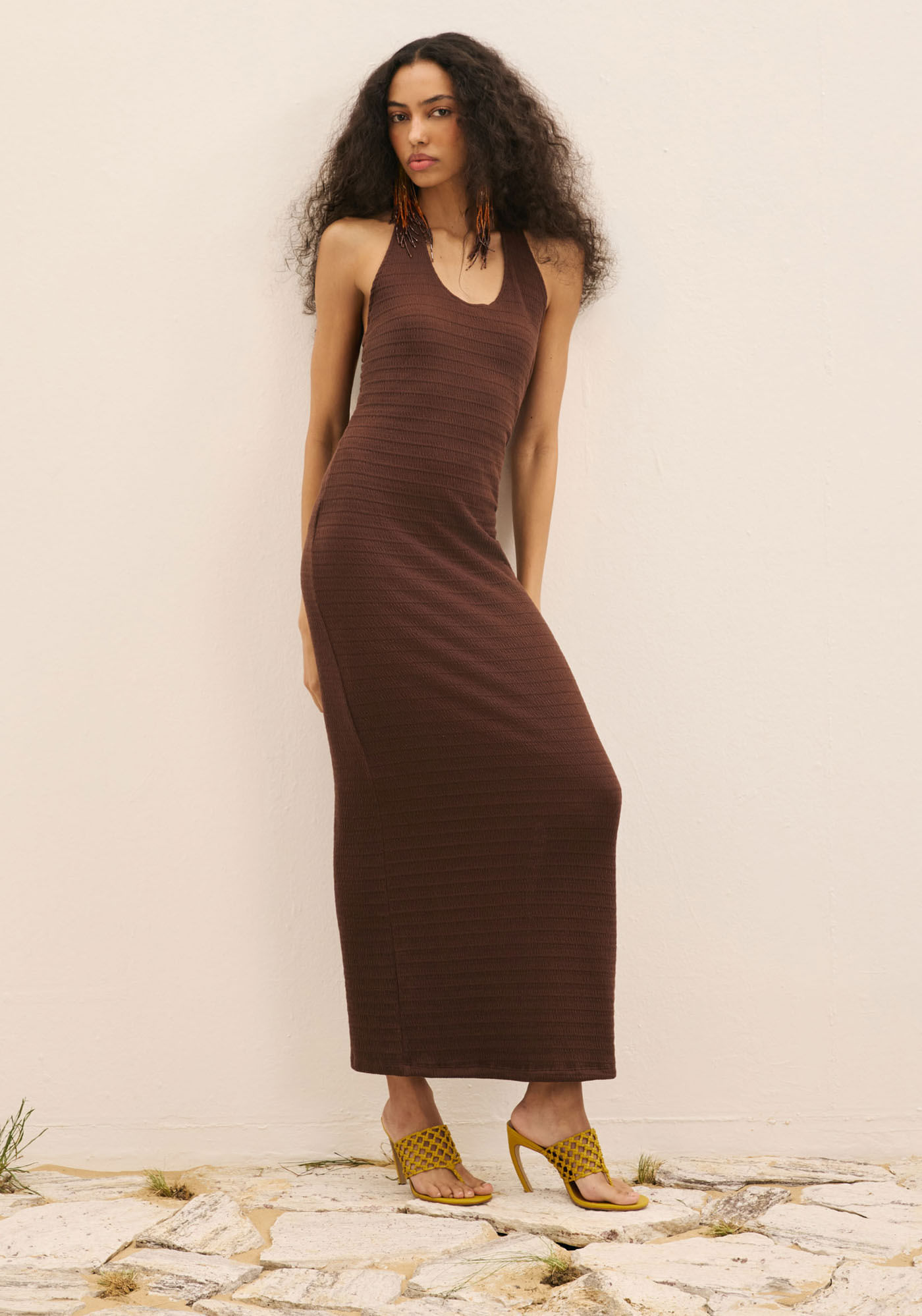 Vestido Super Midi Justo Malha Texturizada