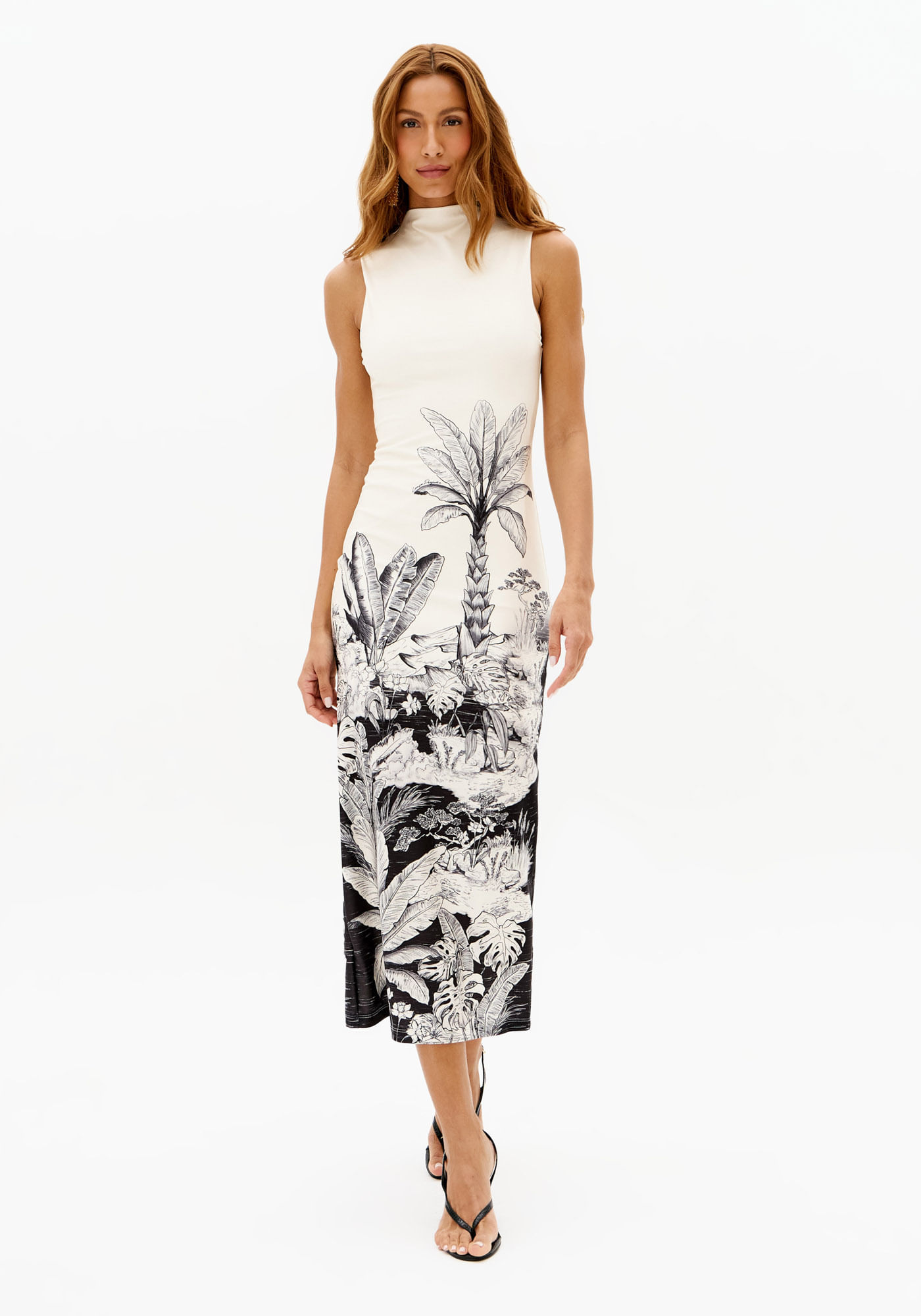 Vestido Super Midi Gola Alta Estampado
