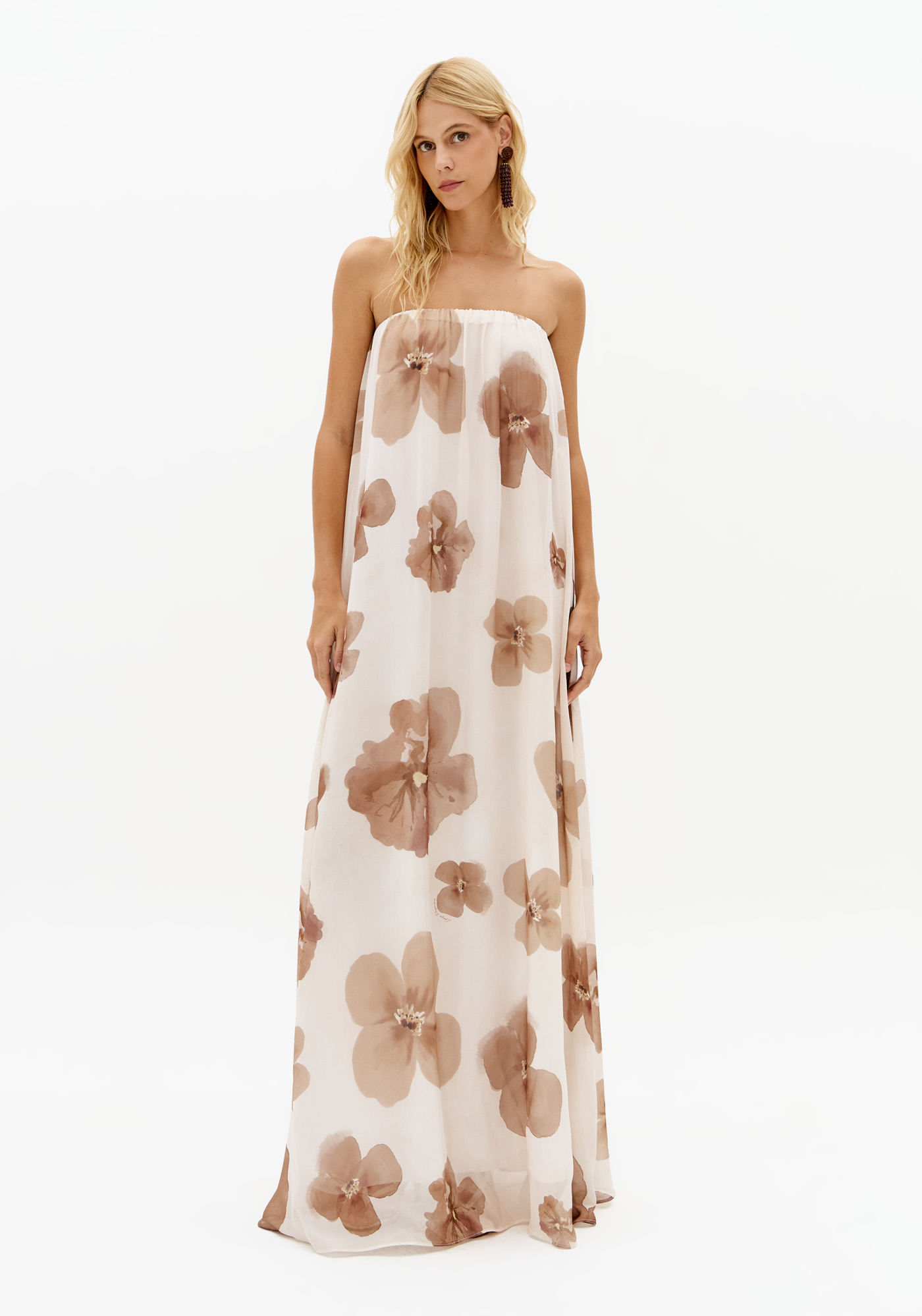 Vestido Longo Sem Manga De Chiffon