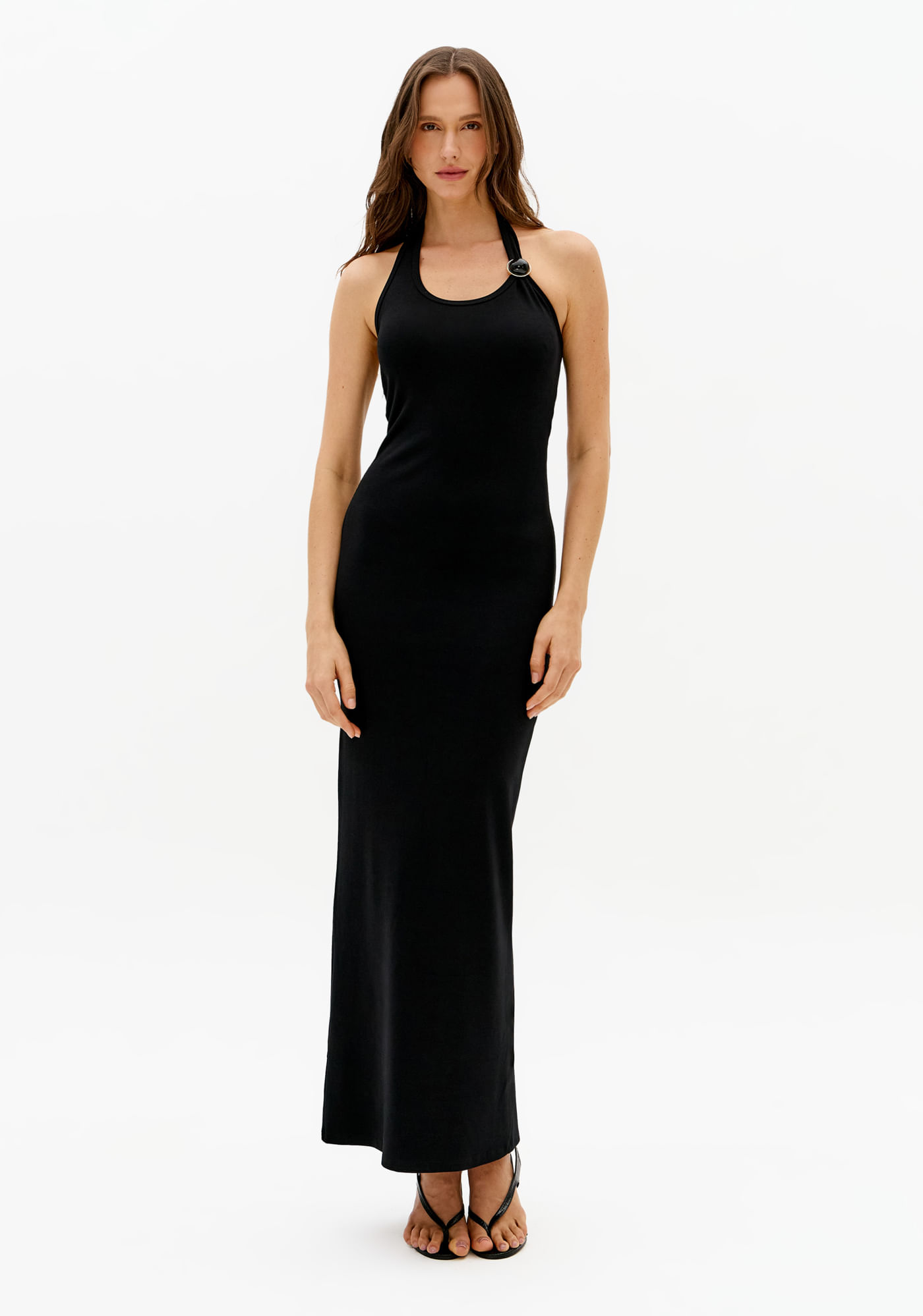 Vestido Frente Única Super Midi Com Metal