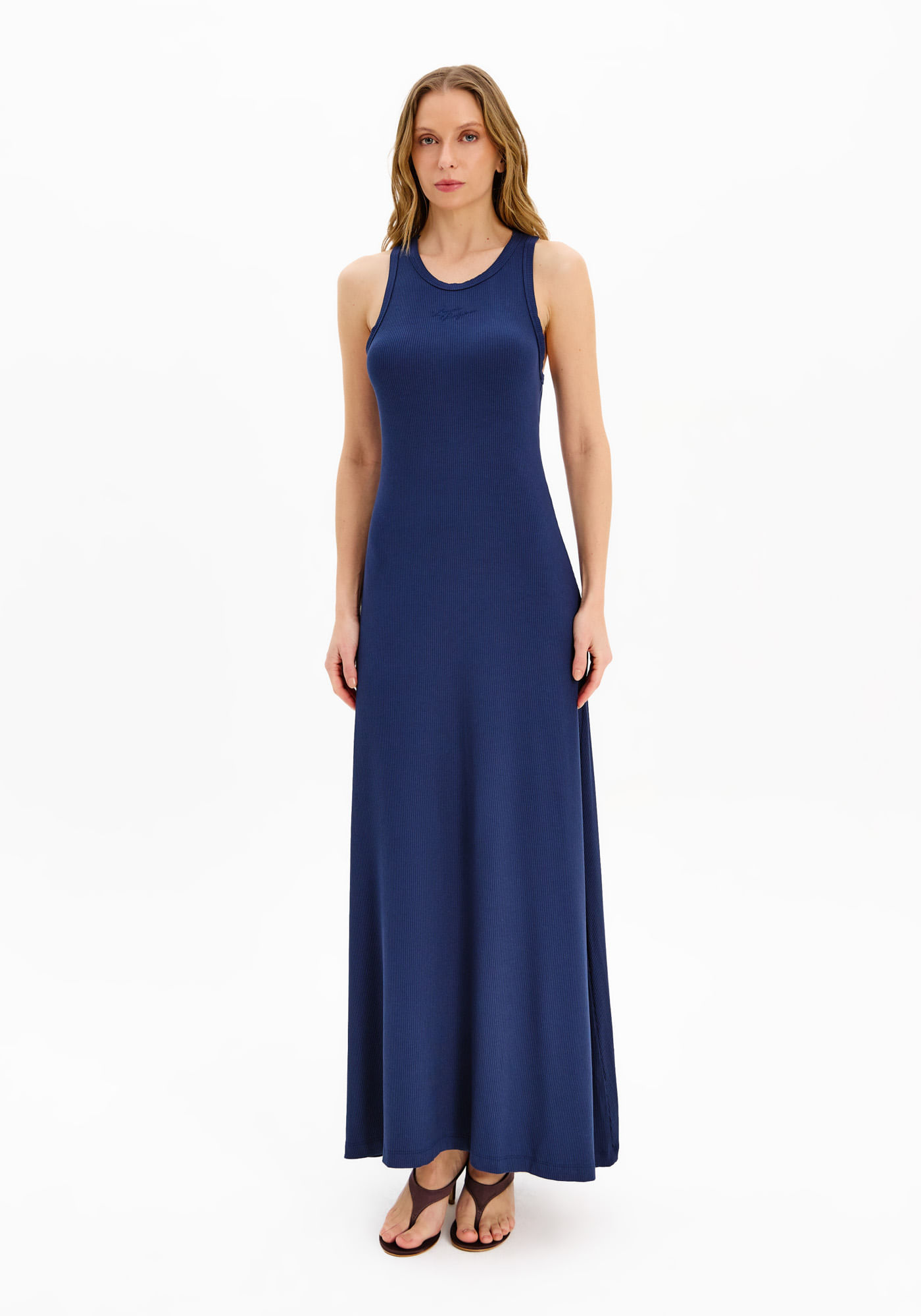 Vestido Canelado Super Midi Sem Manga