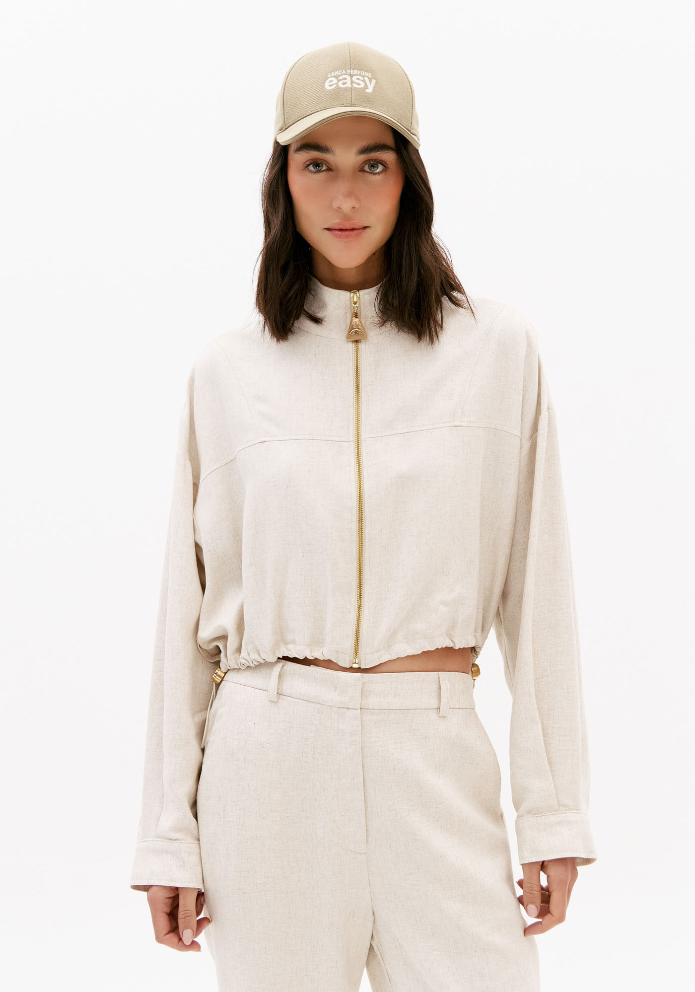 Jaqueta Cropped De Regulagem Com Linho