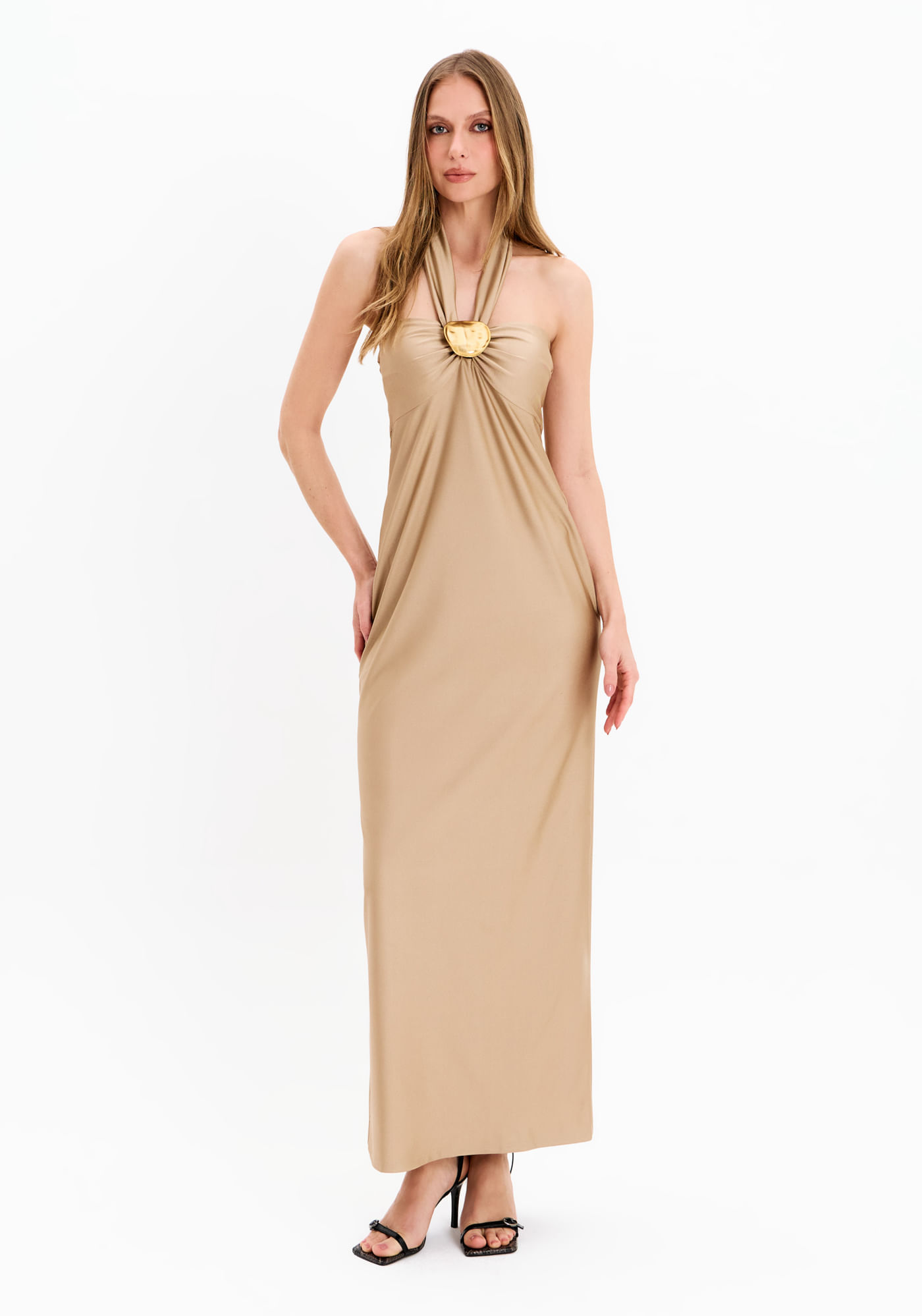 Vestido Longo De Malha E Faixa Removível