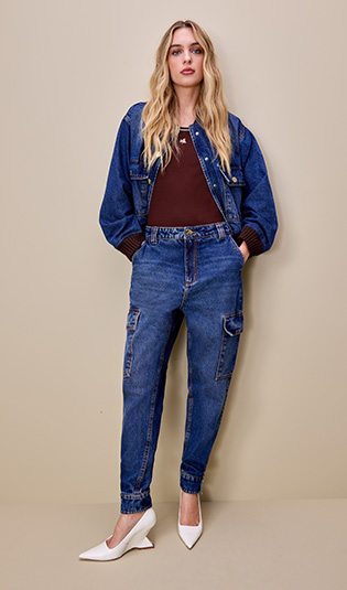 Jaqueta Jeans Bomber Com Ribana