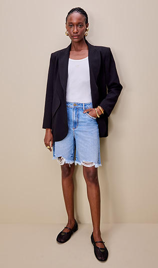 Bermuda Jeans Comfort Alongada Cintura Super Alta