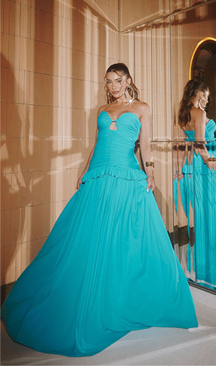 Vestido Longo Franzido Com Babado